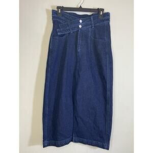 Anthropologie Dark Indigo Denim Midi Skirt with Belt